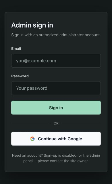 Administrator sign-in with email and Google