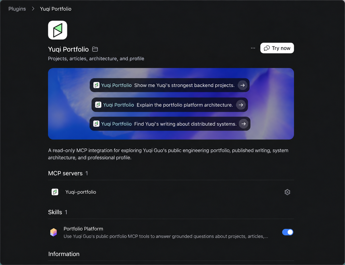 Yuqi Portfolio plugin in Codex